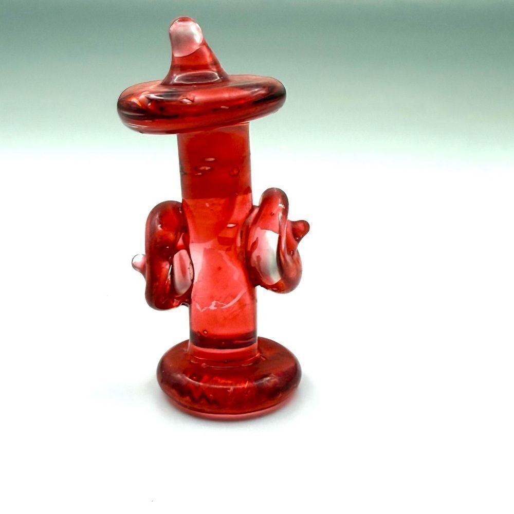 Vintage Spun Hand Blown Glass Fire Hydrant Red Miniature Micro Figurine